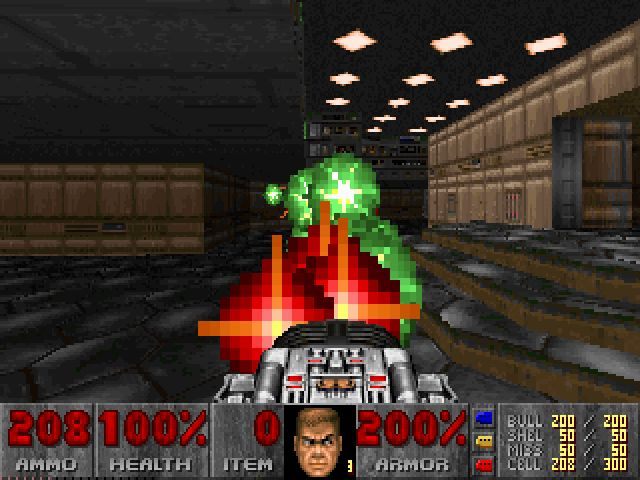 BFG 9000 z Dooma, tutaj jeszcze w roboczej postaci, strzelającej kolorowymi kulkami energii. - 2016-01-09
