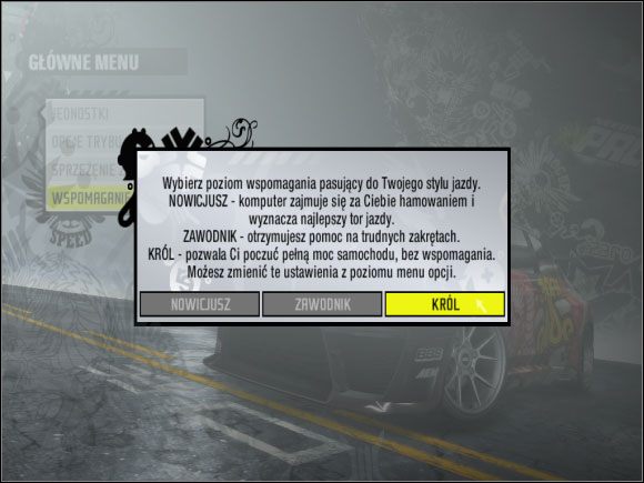 Najnowszy NFS posiada trzy poziomy wspomagania ustawiane w opcjach gry - Poradnik do gry - Informacje podstawowe | Need for Speed ProStreet - Need for Speed ProStreet - poradnik do gry