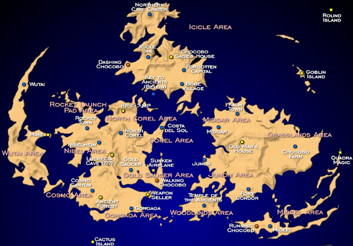 Mapa świata z zaznaczonymi lokacjami w Final Fantasy VII z 1997 roku - Mapa świata w Final Fantasy VII Rebirth jest olbrzymia. Zaprezentowano szybką podróż - wiadomość - 2024-01-16