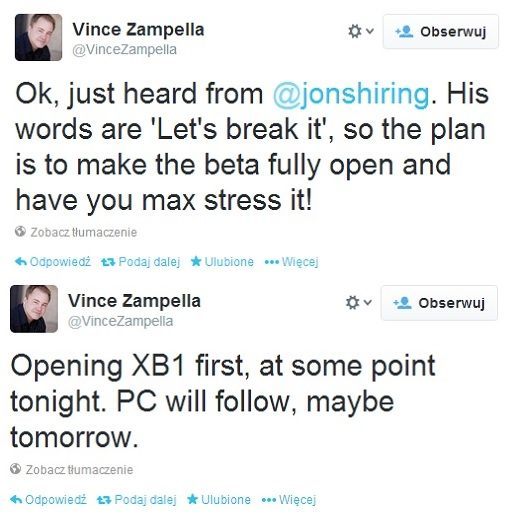 Wpisy Vince’a Zampelli, współzałożyciela studia Respawn Entertainment, na Twitterze.