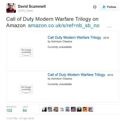 Call of Duty Modern Warfare Trilogy znalezione na Amazonie.