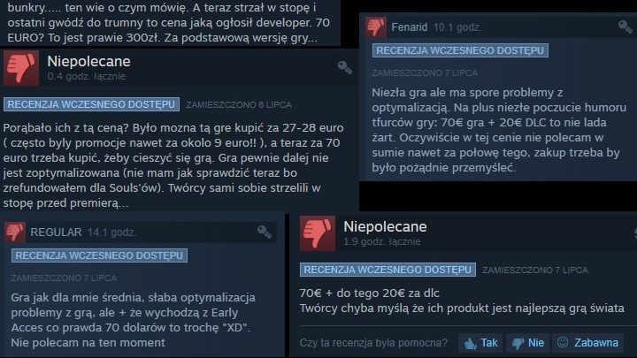 Kilka pierwszych lepszych opinii graczy na Steamie. - Twórca DayZ o podwyżce ceny ARK: Survival Evolved - "to chciwość, czysta i prosta" - wiadomość - 2017-07-10