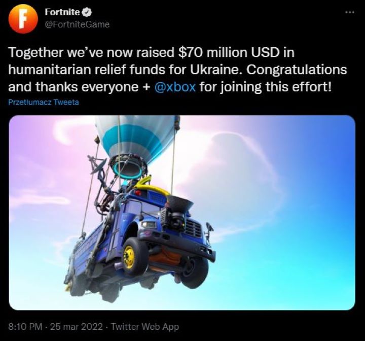 Fortnite zebrał już 70 milionów dolarów dla Ukrainy, ta społeczność ma ogromną moc - ilustracja #1