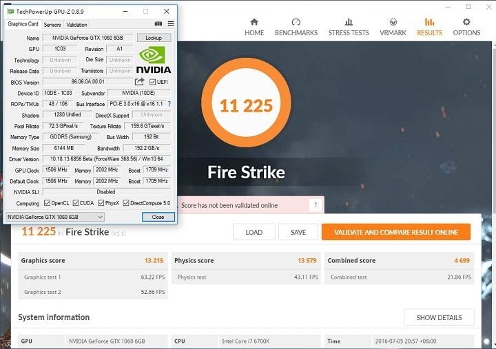 Wyniki testów karty grafiki GeForce GTX 1060 w 3DMark Firestrike / Źródło: XFastest. - Nvidia GeForce GTX 1060 mocniejsza od Radeona RX 480 - wiadomość - 2016-07-06