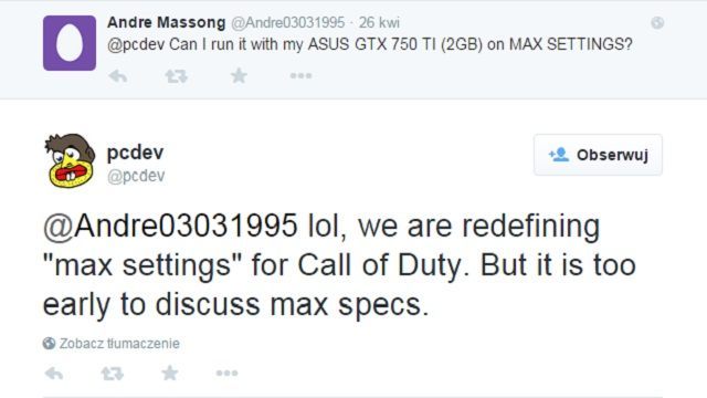 Zmiana „maksymalnych ustawień” zapewne wystawi sprzęt graczy na ciężką próbę. - Call of Duty: Black Ops III – nowe szczegóły o wersji PC - wiadomość - 2015-04-28