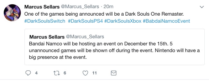 W Internecie nic nie ginie – pomimo że tweeta o remasterze Dark Souls już nie zobaczycie na profilu Marcusa Sellarsa, jednemu z użytkowników serwisu udało się go uwiecznić na zrzucie ekranu.