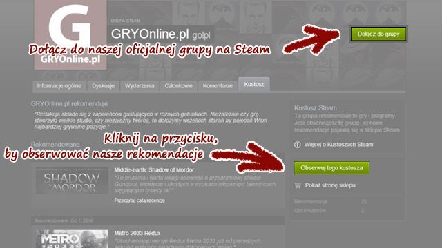 Wystarczy zalogować się na Steamie i kliknąć na tych dwóch przyciskach. - GRYOnline.pl zostało Kustoszem na usłudze Steam - wiadomość - 2014-10-02