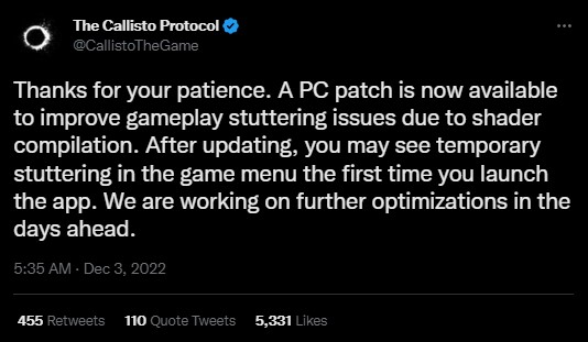 Szybka odpowiedź na miażdżące oceny: jest patch do Callisto Protocol na PC - ilustracja #2