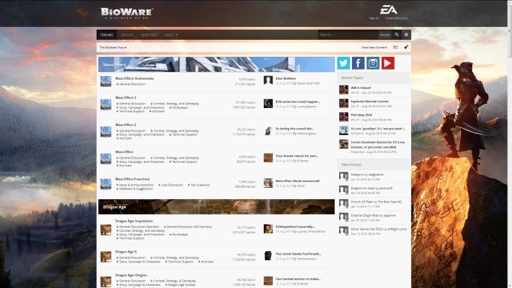 The BioWare Forum oficjalnie odeszło w niebyt. - BioWare zamknęło swoje forum dyskusyjne; przyszłośc BioWare Social Network niepewna - wiadomość - 2016-10-28