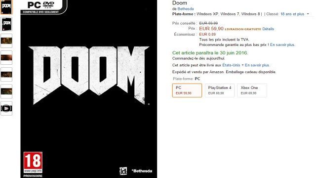 Screen ukazujący czerwcową datę premiery w sklepie Amazon. - Doom z potencjalną datą premiery i nowymi screenami - wiadomość - 2016-01-08