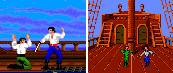Wersje na Amigę (po lewej) i konsolę NES (po prawej) oferowały opracowane od zera nowe oprawy graficzne. Wydanie na Amigę to ogólnie najlepsza wersja pierwszej odsłony cyklu. - 37 lat temu Sid Meier's Pirates! zmieniło branżę gier i karierę najsłynniejszego pecetowego projektanta - wiadomość - 2024-02-16