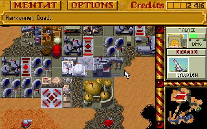 W 1992 roku taka grafika w strategii, przy wielu animowanych jednostkach na ekranie, robiła ogromne wrażenie. Źródło fot. Westwood,. - Dune II od studia Westwood było rewolucyjne. Na wydmach Arrakis narodził się gatunek RTS - wiadomość - 2024-03-08