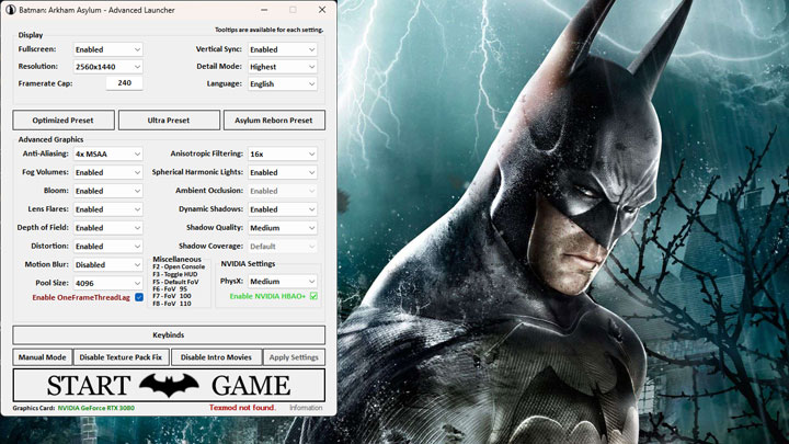 Batman: Arkham Asylum mod Advanced Launcher  v.1.6.6