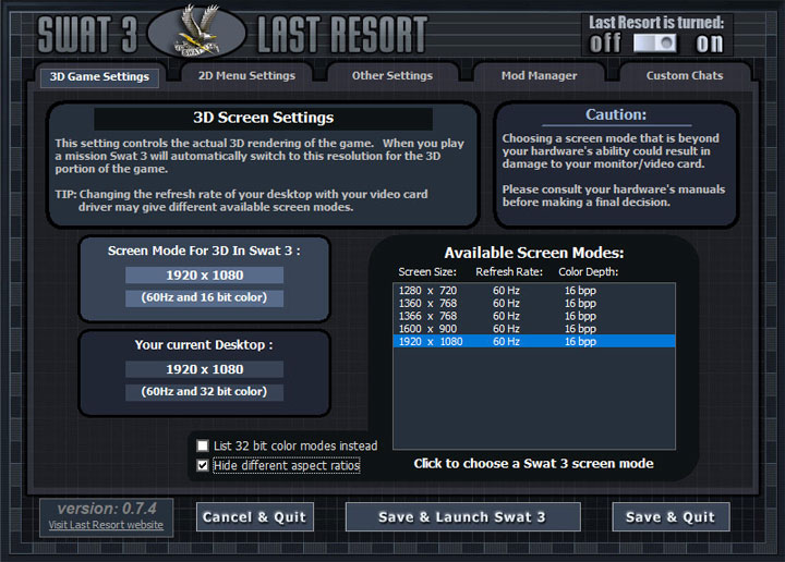 SWAT 3: Close Quarters Battle mod Last Resort v.0.7.4