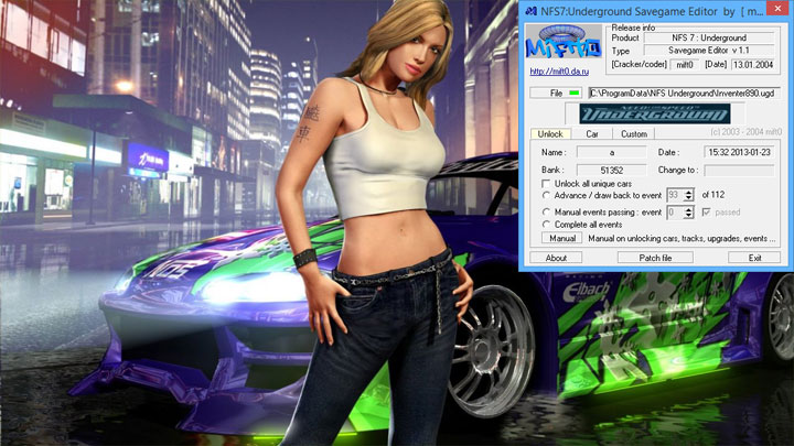 Need for Speed: Underground mod Savegame Editor v.1.1