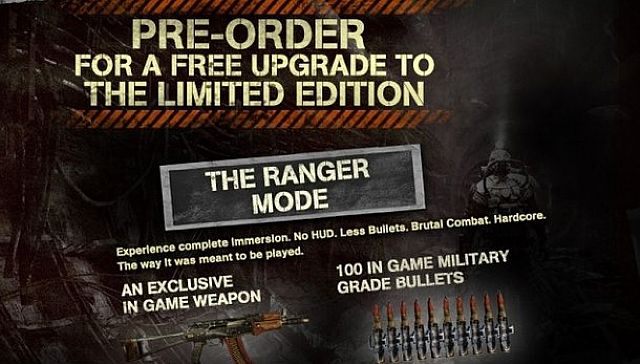 Zestaw Ranger Mode oraz dodatkowa broń i amunicja to trzon tzw. limitowanej edycji gry  - Sprzedawcy wymusili przedpremierowe DLC na twórcach Metro: Last Light? - wiadomość - 2013-05-11
