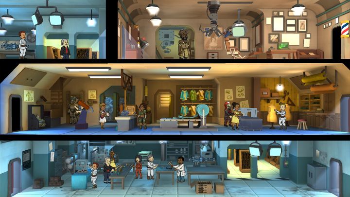 Fallout Shelter odznacza się barwną, kreskówkową grafiką, utrzymaną w klimacie serii. - 32 najlepsze tycoony w historii - top strategie ekonomiczne na PC - dokument - 2023-09-27