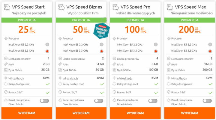 Nazwa.pl daje pewną dowolność w wyborze serwerów VPS. - Wolność od cheaterów? Tylko na własnym serwerze - co daje VPS - dokument - 2020-09-16