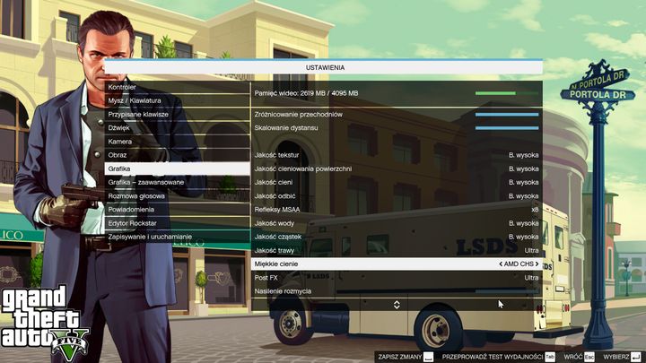 Menu ustawień graficznych w GTA V.