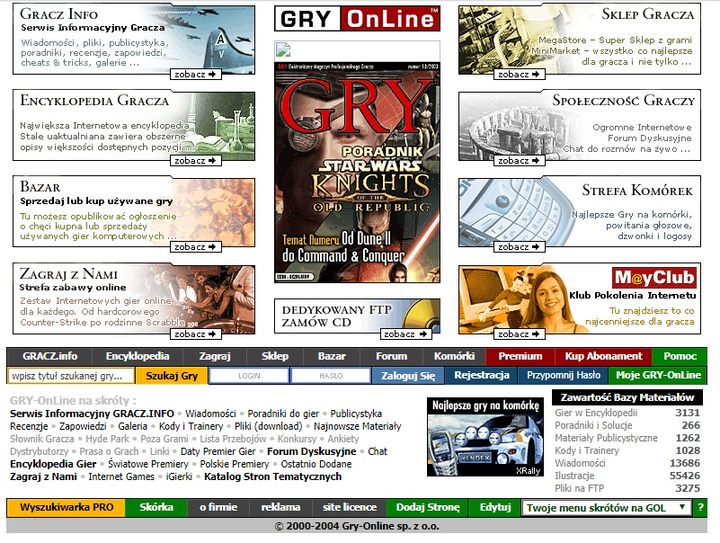 Tak wyglądała strona w 2004 roku – już wtedy mieliśmy 266 poradników i ponad 3 tysiące gier w encyklopedii. - GRYOnline.pl ma już 20 lat - oto nasza historia - dokument - 2021-01-01