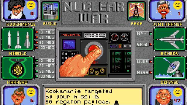 Autorzy Nuclear War z 1989 roku wykorzystali ewentualność wojny nuklearnej jako okazję, by wyśmiać paru światowych liderów.