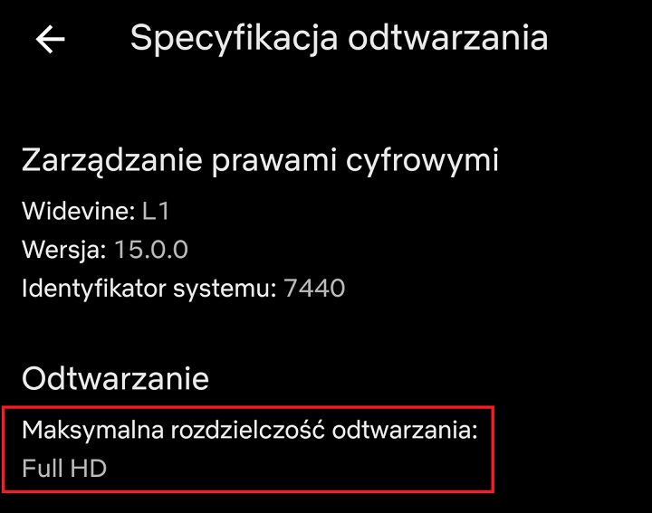 Jak widać na załączonym obrazku, na moim Huawei Mate 10 Pro można oglądać treści na Netflixie w maksymalnie 1080p. Źródło: własne - Najlepsze telefony do oglądania filmów - dokument - 2021-01-02