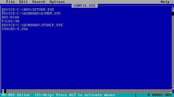 Przykładowa zawartość pliku config.sys w programie Norton Commander. - 2017-01-08