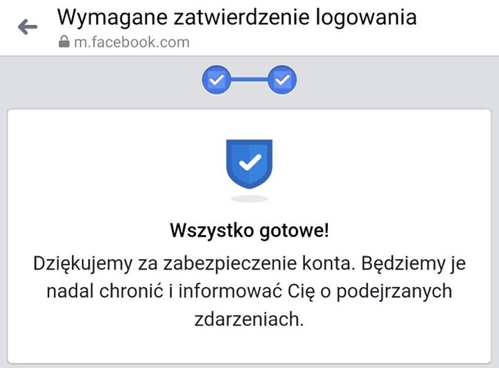 Taki komunikat wcale nie musi oznaczać, że wszystko przebiegło poprawnie. Po kliknięciu „Kontynuuj” cała zabawa zaczynała się u mnie od nowa. - Zatwierdzanie logowania i odzyskiwanie konta Facebook - droga przez mękę - dokument - 2021-11-29