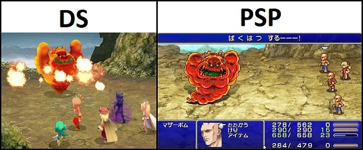 Porównanie odświeżonych wersji Final Fantasy IV na konsolach DS (2008) i PSP (2011). Źródło: użytkownik antitrop na forum NeoGAF. - 2016-09-26
