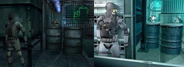 Po lewej oryginalne Metal Gear Solid, wydane w 1998 roku na PSX; po prawej nowsze o sześć lat The Twin Snakes. Źródło: The Chi-Scroller. - 2016-09-26