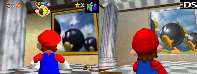 Po lewej Super Mario 64 z 1996 roku, po prawej Super Mario 64 DS z 2004 roku. Źródło: post użytkownika nkarafo na forum NeoGAF.