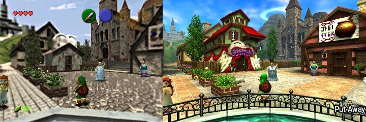 Po lewej Ocarina of Time na N64 (1998), po prawej Ocarina of Time 3D na 3DS-ie (2011). Źródło: post użytkownika Prime Blue na forum NeoGAF. - 2016-09-26