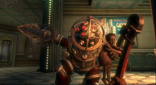Big Daddy raczej nie obawia się zagrożeń czyhających w morskich głębinach. Źródło: Irrational Games / 2K Games. - Strach zaczyna się poniżej 1000 metrów. O grach, które każą nam zanurzyć się w głębiny - dokument - 2025-11-06