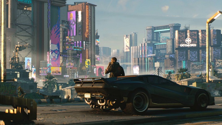 Night City w całej okazałości. Miasto ma potencjał, by stać się jednym z najważniejszych bohaterów Cyberpunka 2077. Ten fragment to również bardzo wyraźne potwierdzenie obecności pojazdów w grze. - 2018-06-11