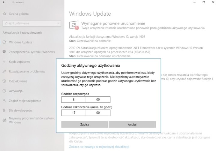 Dzięki tej opcji może nie wyłączymy aktualizacji zupełnie, ale przynajmniej nie zaskoczą nas one w najgorszym możliwym momencie, kiedy pilnie musimy skorzystać z komputera. - Jak wyłączyć aktualizacje Windows 10? - dokument - 2019-11-04