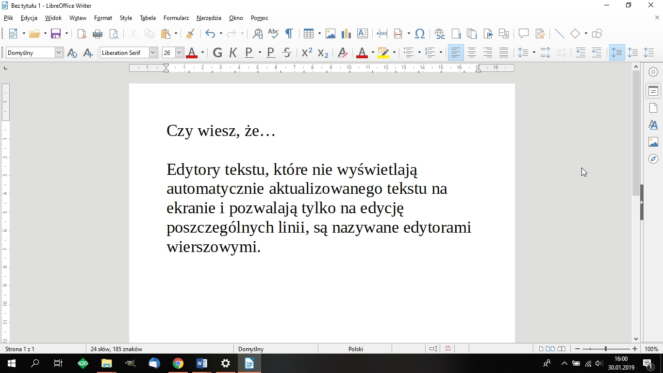 Wygląd edytora tekstu od LibreOffice. - 2019-03-04