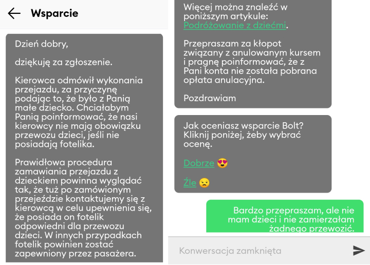 Wsparcie w Bolcie nie cieszy się najlepszą renomą. Niestety potrafię zrozumieć dlaczego. - Który najlepszy: Uber, Bolt czy Free Now? - dokument - 2020-05-11