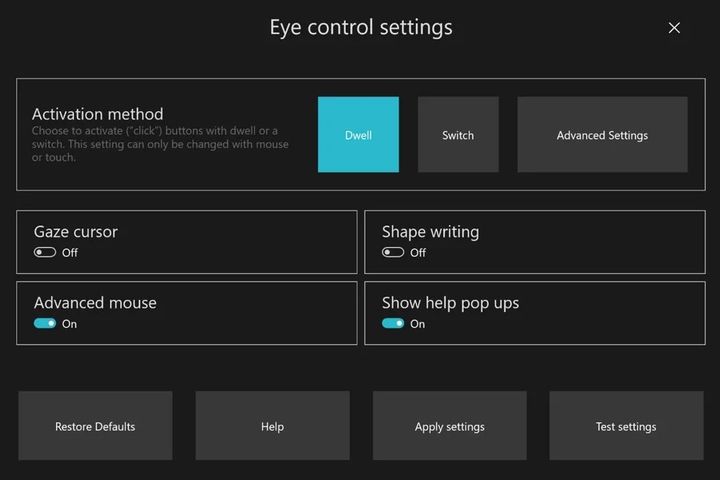 Nowy ekran ustawień kontroli wzrokiem. Źródło: Windows Central.