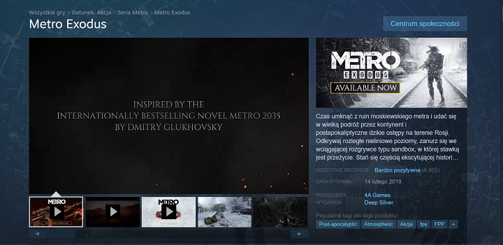 Pomimo premierowych „zawirowań”, Metro Exodus cieszy się uznaniem wśród użytkowników platformy Steam. - Wszystko o Metro Exodus - data premiery, cena i Epic Games Store - dokument - 2020-06-02
