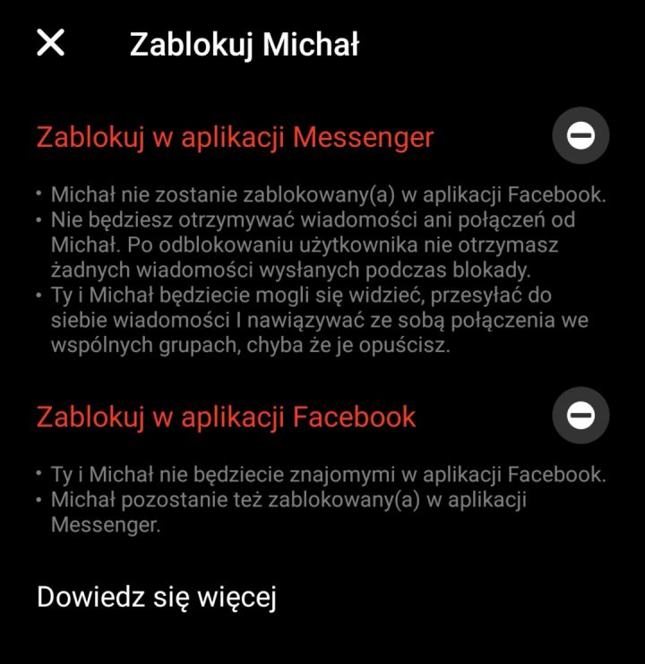 Przydatna możliwość, gdy ktoś nas mocno wkurzy! Z czasem wypadałoby się jednak pogodzić. - Messenger to najlepsze co zrobił Facebook. Co warto o nim wiedzieć - dokument - 2022-10-20