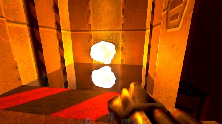 Quake 2 RTX pokazuje wiele efektów RT. Jednym z nich są odbicia oraz oświetlenie dynamiczne. Źrodło: Digital Foundry - Warto było kupić GeForce RTX? Gry z najlepszym ray tracingiem - dokument - 2020-12-09