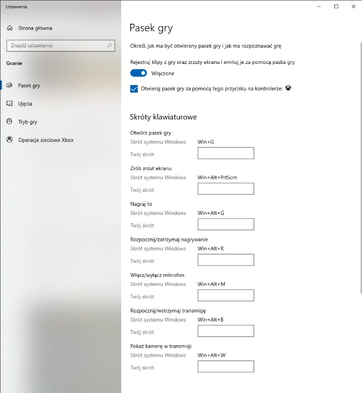 Ustawienia Paska Gry w Windows 10. - Tryb i Pasek Gry – 5 świetnych funkcji Windows 10 dla graczy - dokument - 2019-09-12