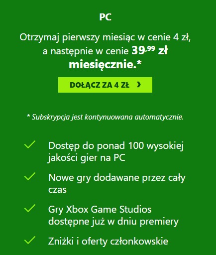 Szczególnie przyjemną ofertą jest „próbny miesiąc” za 4 zł.