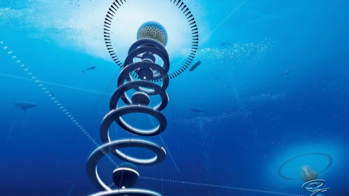 Koncepcja podwodnego miasta Ocean Spiral. Źródło: Shimizu - Technologie z filmów science fiction - niemożliwe, bezsensowne, a może... - dokument - 2021-04-28