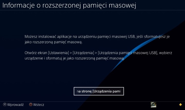 System konsoli od razu po podłączeniu pamięci zewnętrznej sam podpowiada co zrobić. - PS4 wolno chodzi? Przyspiesz konsolę, zainstaluj dysk SSD - dokument - 2019-08-14