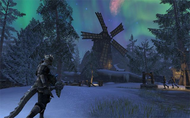 Argonianin odwiedza młyn w Bleakrock – w tle zorza polarna. - 2012-11-07