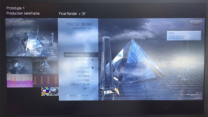 Obrazek przedstawiający menu gry Assassin’s Creed: Empire, które trafiło do sieci jakiś czas temu. Mocno podgrzał on atmosferę wokół nadchodzącej kontynuacji serii, bo w tle można zobaczyć piramidę. - 2016-10-27