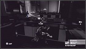 Po dotarciu do końcowej części balkoniku przeskocz przez balustradę #1 i wyląduj na dole - Sztab Wydziału Trzeciego (5) | Opis przejścia - Tom Clancys Splinter Cell: Conviction - poradnik do gry