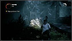Kolejna kartka leży na kamieniu, znajdziesz ją po przeskoczeniu uszkodzonego ogrodzenia - Alan Wake: Strony maszynopisu Odc. 2, Opętany - lokacje, znajdźki - Alan Wake - poradnik do gry