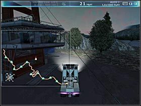 Skręć więc w prawo przed beczkami, omiń je, po czym odbij w lewo i najedź na stalowe liny (odciągi) nadal podtrzymujące pozostałości budynku laboratorium - Solucja (5) | Fabuła | RignRoll Tirowiec - RignRoll: Tirowiec - poradnik do gry